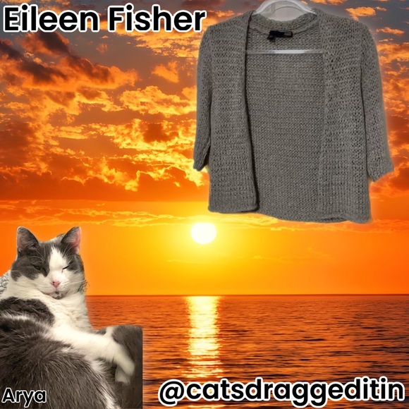 Eileen Fisher | Woven Viscose Blend Lightweight Cardigan Sweater in Light Gray - Picture 10 of 10